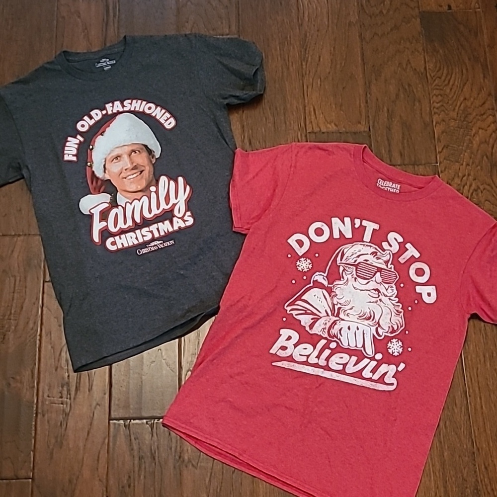Bundle of 2 short sleeve Unisex Christmas t-shirts size Small